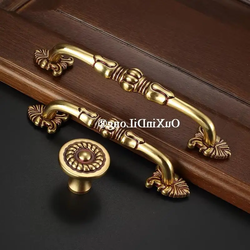 European Antique 4PCS Solid Pure Brass Furniture Handles Drawer Pulls Cupboard Wardrobe Kitchen Shoe TV Cabinet Pulls Knobs