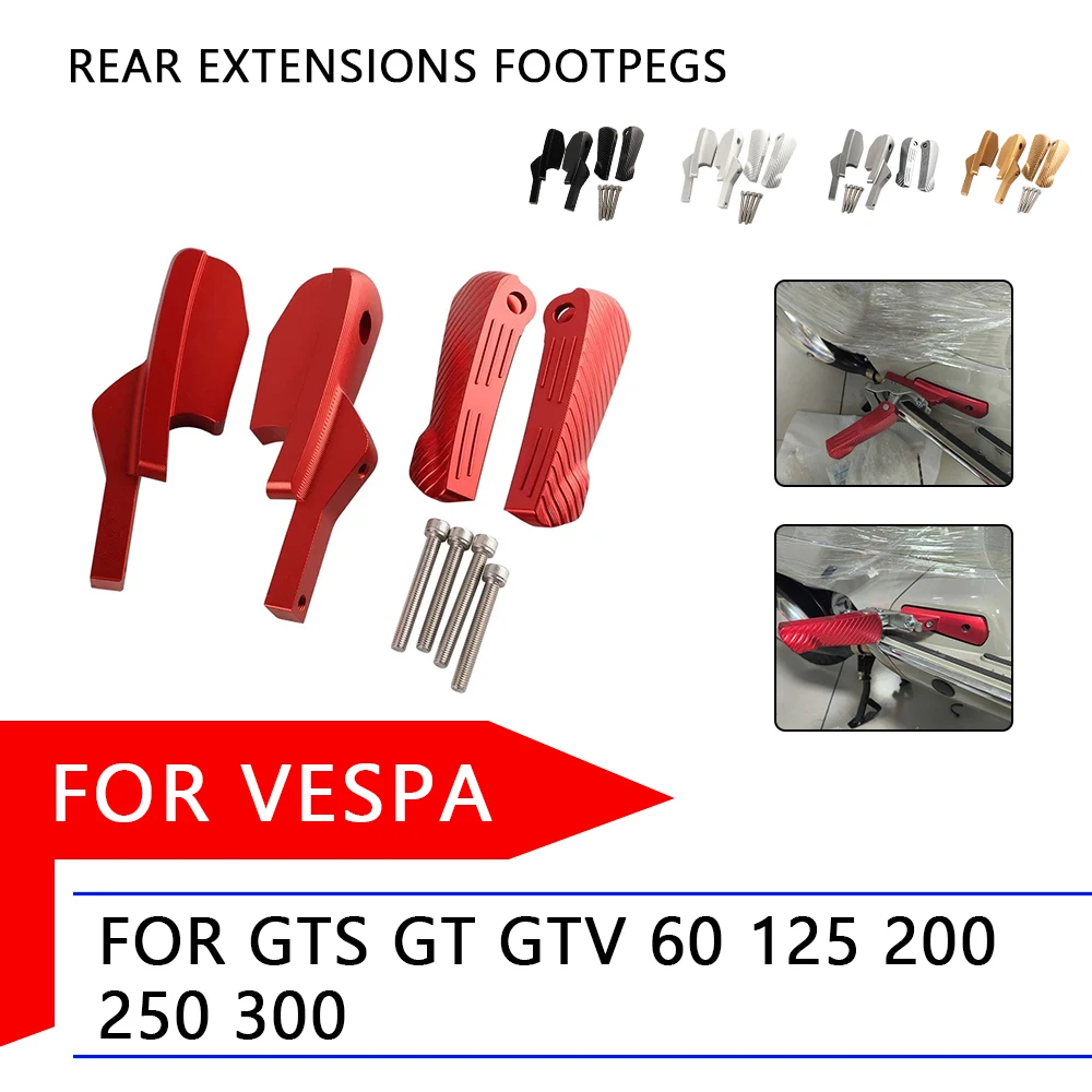 Motorcycle Rear Passenger Pedal Foot Pegs Extensions FootRest For VESPA GT GTS GTV 125 200 250 300 300 60 GTS300 GTV250 2024