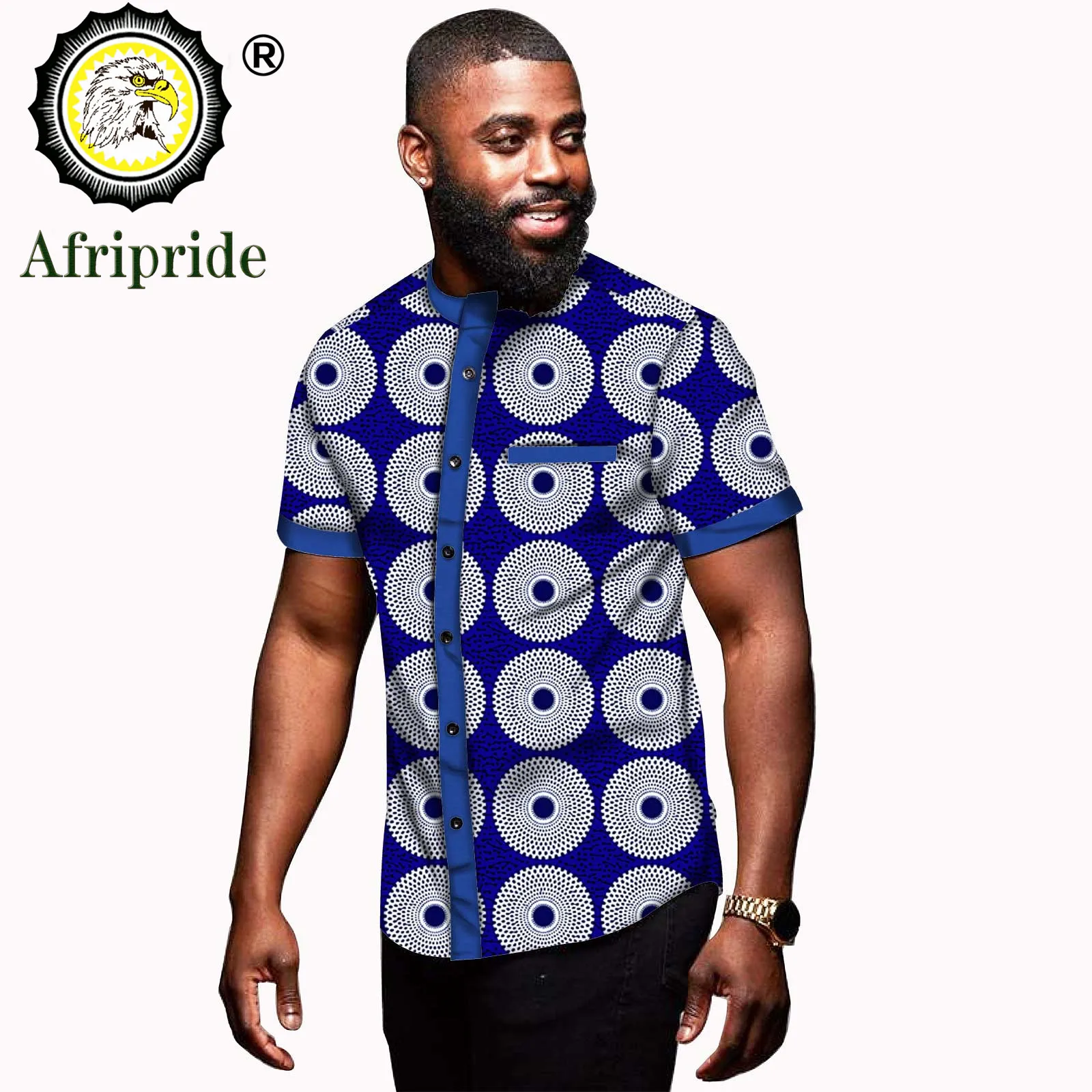 2024 african men clothing dashiki top print shirt short sleeve summer casual blouse ankara fabric bazin riche AFRIPRIDE S1912005