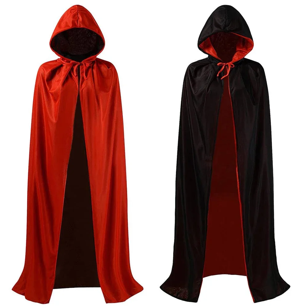 Mantello di Halloween colletto alla coreana mantello reversibile con cappuccio adulto bambini vampiro mago mantello rosso nero Costume Cosplay per