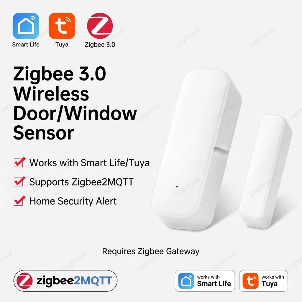 Zigbee Door Window Sensor Smart Home Security Wireless Anti-theft Window Entry Burglar Magnet Sensor Compatible With TUYA Z2M