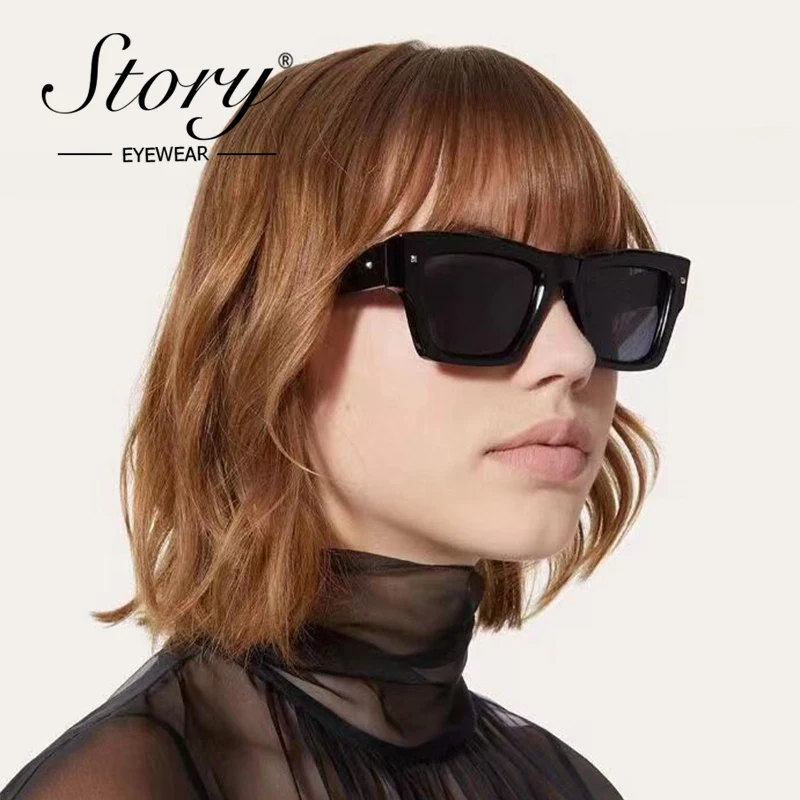 

STORY Vintage Rivet Thick Frame Steampunk Sunglasses Women Luxury Brand Designer Retro Fank Square Sunglasses gafas de sol 3700N