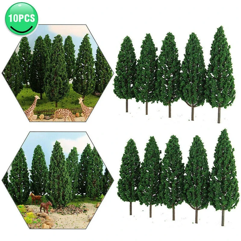 10Pcs Pine Trees 1:25 Model Train Railway Building Green Model Tree for O G Scale 1/25 Railroad Layout Diorama Wargame Scenery