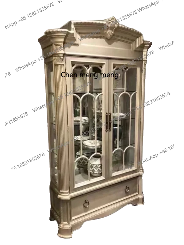 أثاث فني أمريكي خزانة مشروبات فرنسية كلاسيكية من الخشب الصلب نحت زهرة باب مزدوج عرض خزانة جانبية خزانة كتب #4