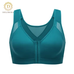 DELIMIRA Women's Posture Front Closure Bra Full Coverage X Back Non Padded Wireless Plus Size D DD E F G