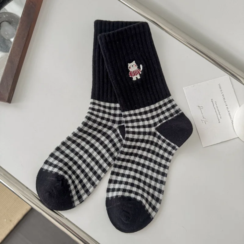 إمرأة الخريف جوارب قطنية لطيف القط التطريز الكرتون طاقم الجوارب Kawaii منتصف العجل الجوارب منقوشة مكدسة الجوارب الجدة غير رسمية #6