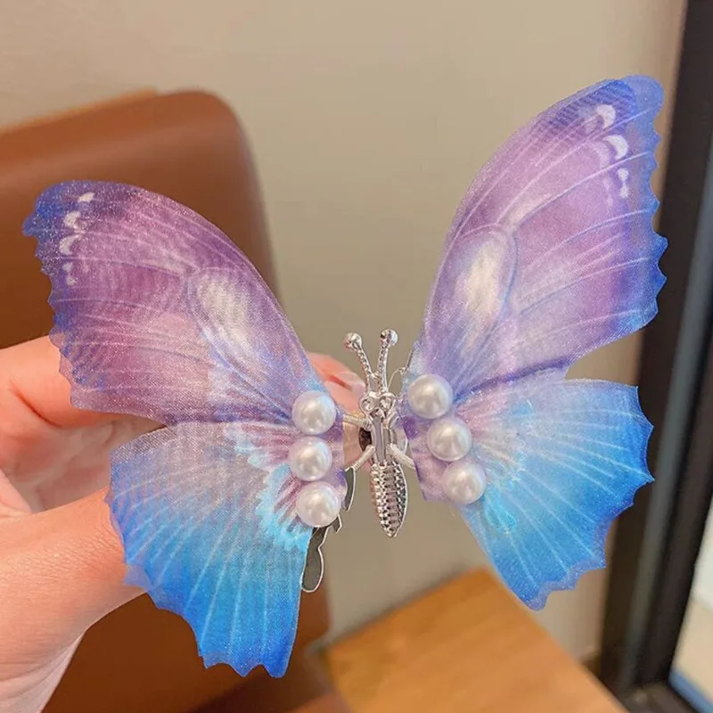 Colorful Glitter Big Butterfly Hair Clip Beautiful Moving Wings Pearl Hairpin For Girls Sweet Hairgrip Barrette Hair Accessories