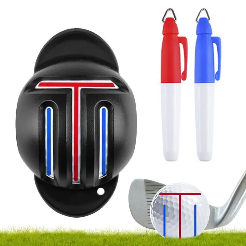 Golf Ball Triple Track 3 L ine Alignment Marker Stencil Plastic Golf Ball L ine Drawing Tool Professional Golf Putting 2 Pens