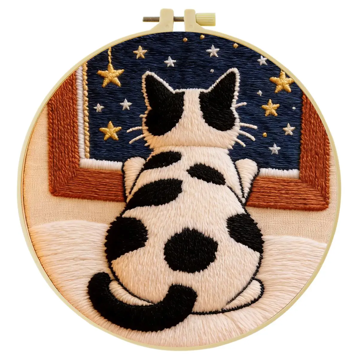 1 Stück 20X20CM/15X15CM 7,87/6,3 Zoll „Aus dem Fenster schauend auf die Katze“ Stickerei-Starter-Kit DIY-Kit DIY-Stickerei-Kit manualid – Detail 5