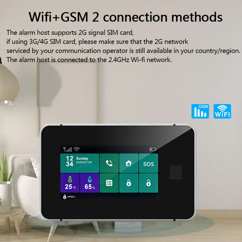 G60 Tuya WiFi Gsm Wireless Home Security Alarm System Ingerprint Armed Temperature Humidity Display 433MHz Fingerprint Siren