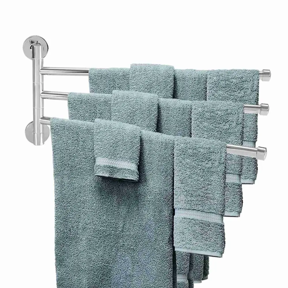 Practical Stainless Steel Towel Rack Wall Mounted Swivel Towel Hanger Modern Silver Towel Bar Space Saving
