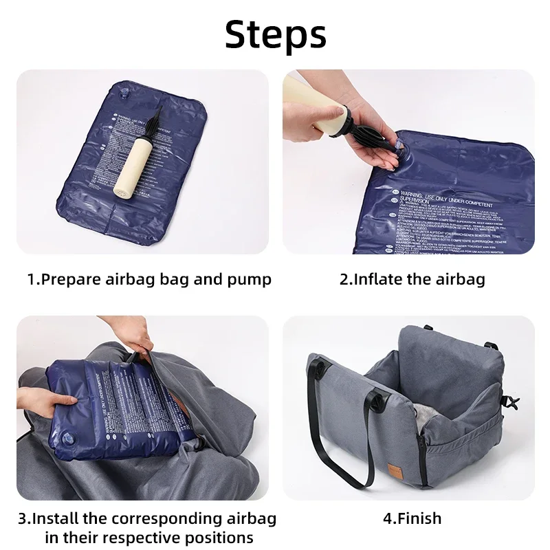 Dog Car Seat Bed for Small Dogs Inflatable Washable Dog Booster with Safety Leash Portable Pet Travel Bag Waterproof Soft Bed - view 4