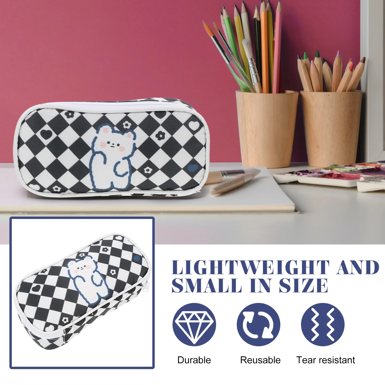 Large Portable Pencil Case Multi-Use Pen Bag School Stationery Organizer Kids Adults Zipper Design Convenient Storage Bag