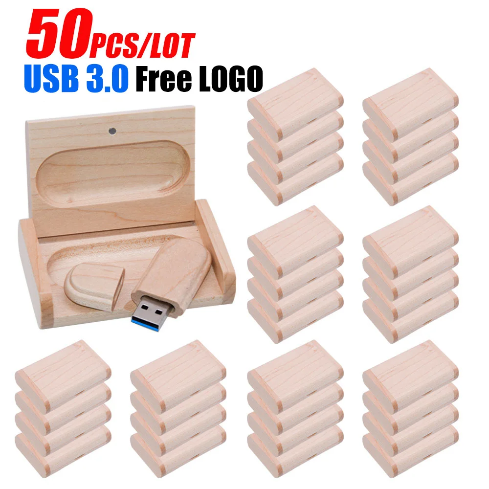 50PCS free logo wholesale wood high-speed USB flash drive 128gb 64gb Usb stick 32gb8gb memory card for wedding photography gifts