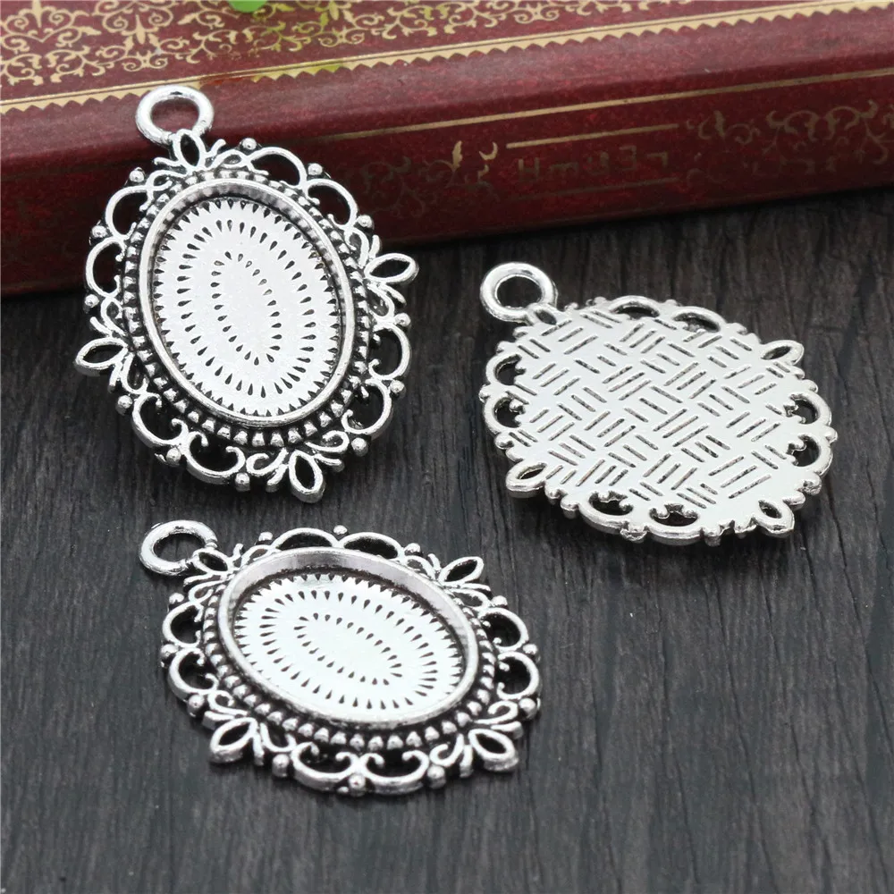10pcs 13x18mm Inner Size Antique Silver Plated and Bronze Cameo Cabochon Base Setting Charms Pendant Necklace Findings