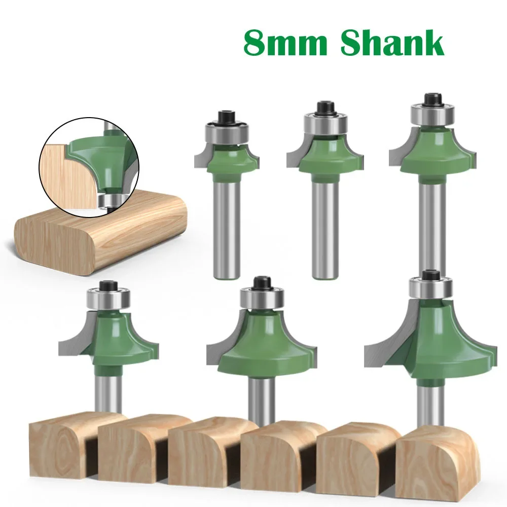 10PCS 8MM Shank Milling Cutter Wood Carving Corner Round Over Router Bit with Bearing for Wood Woodworking Tool Tungsten Carbide