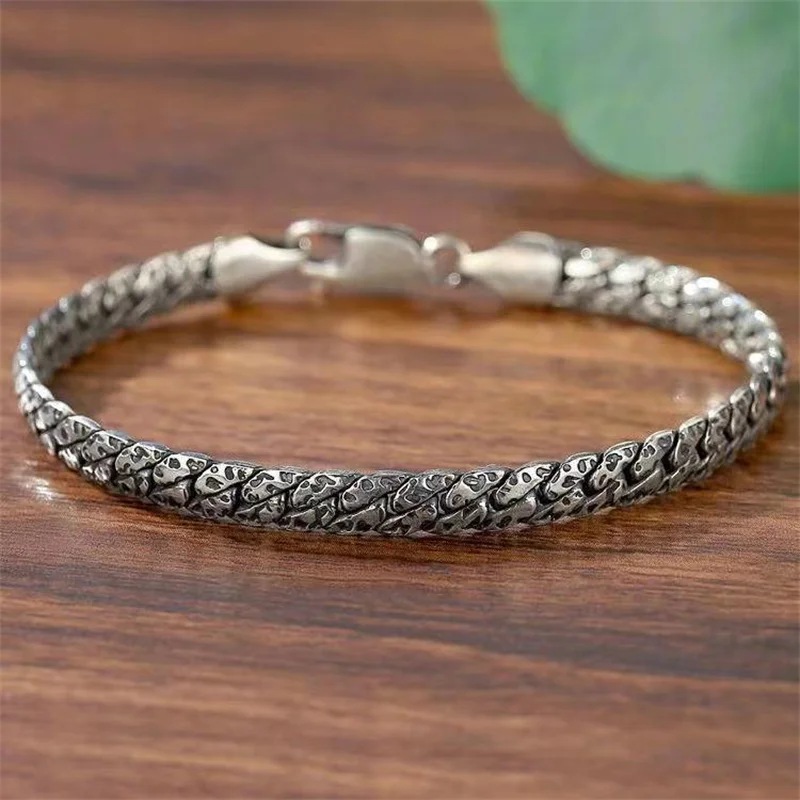 

Luxury Personality European And American Men's Trend Retro 925 Silver Bracelet Design Simple Cuban Chain Bracelet Birthday Gift