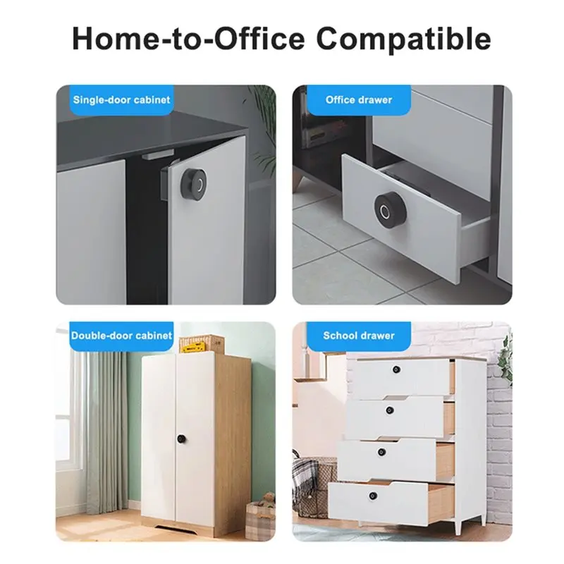 Smart Drawer Lock Tuya BLE Biometric Fingerprint Lock Keyless Cabinet Drill-Free Installation-A86G
