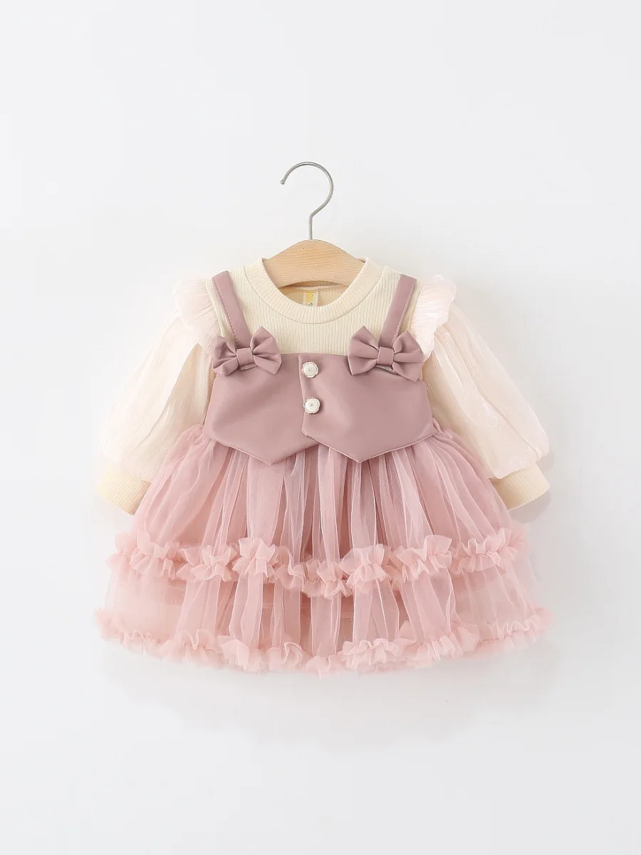 

Baby Girls' Dress Spring And Autumn Girls Toddlers' Warm Dress Two-piece Puff-Sheen Stylish Princess Dress