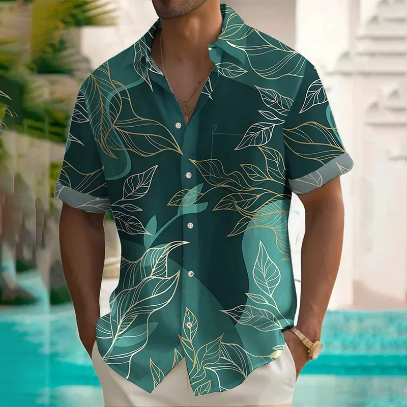 

Vintage Cool Tropical Floral 3D Print Shirts Leaves Graphic Lapel Shirt Men Fashion Streetwear Clothing Y2k Short
