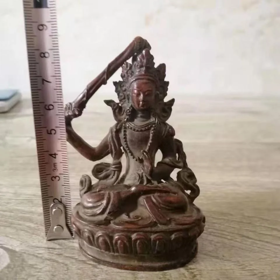 Old Bronze Manjushri Bodhisattva Bronze Statue Worshipping Buddha Statue Old Objects Hidden  Manjushri Worshipping Buddha Statue