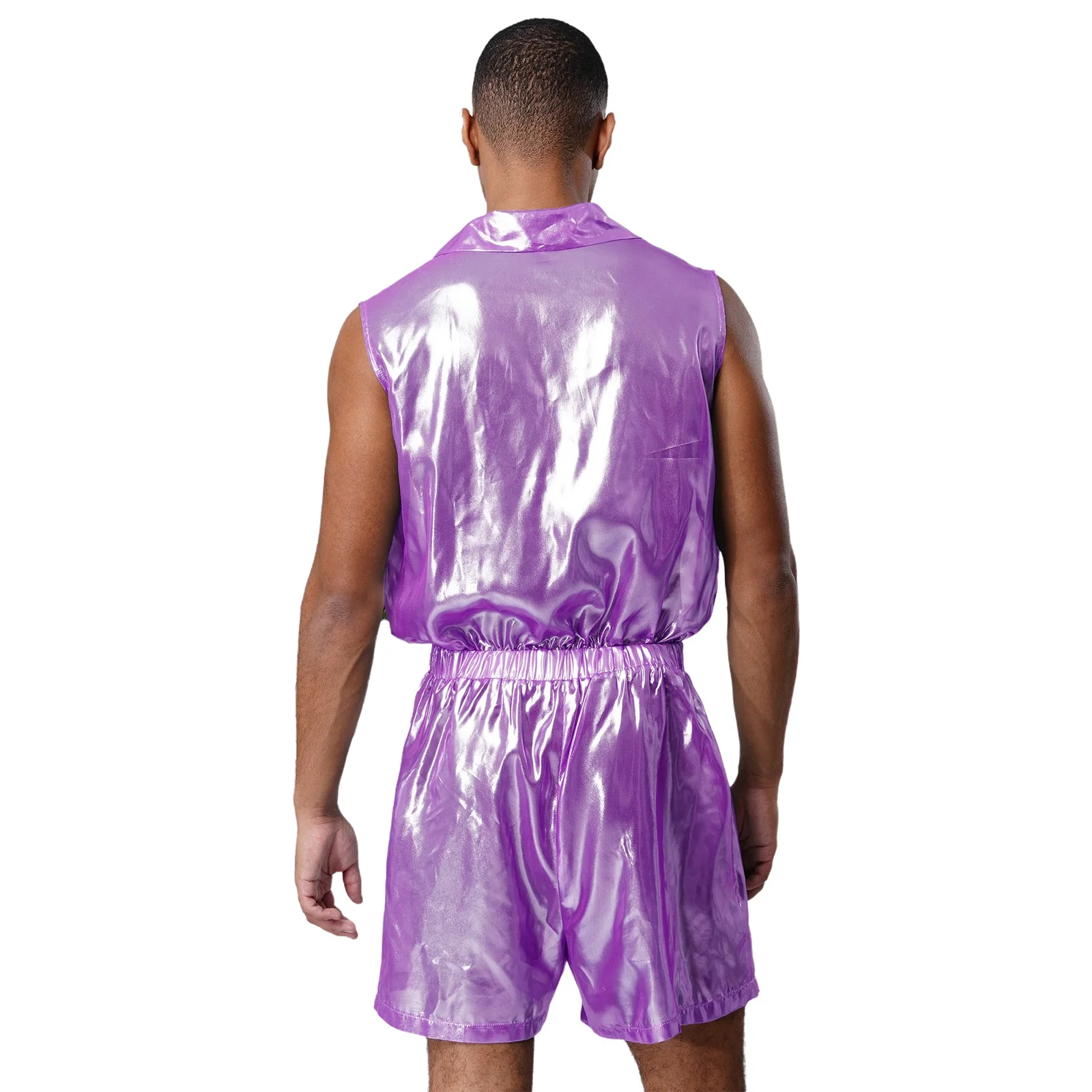 Męski szyfonowy satynowy kombinezon piżamowy bez rękawów z elastyczną talią, body na rave, imprezę, lato, na co dzień, do noszenia w domu, zestawy piżamowe.