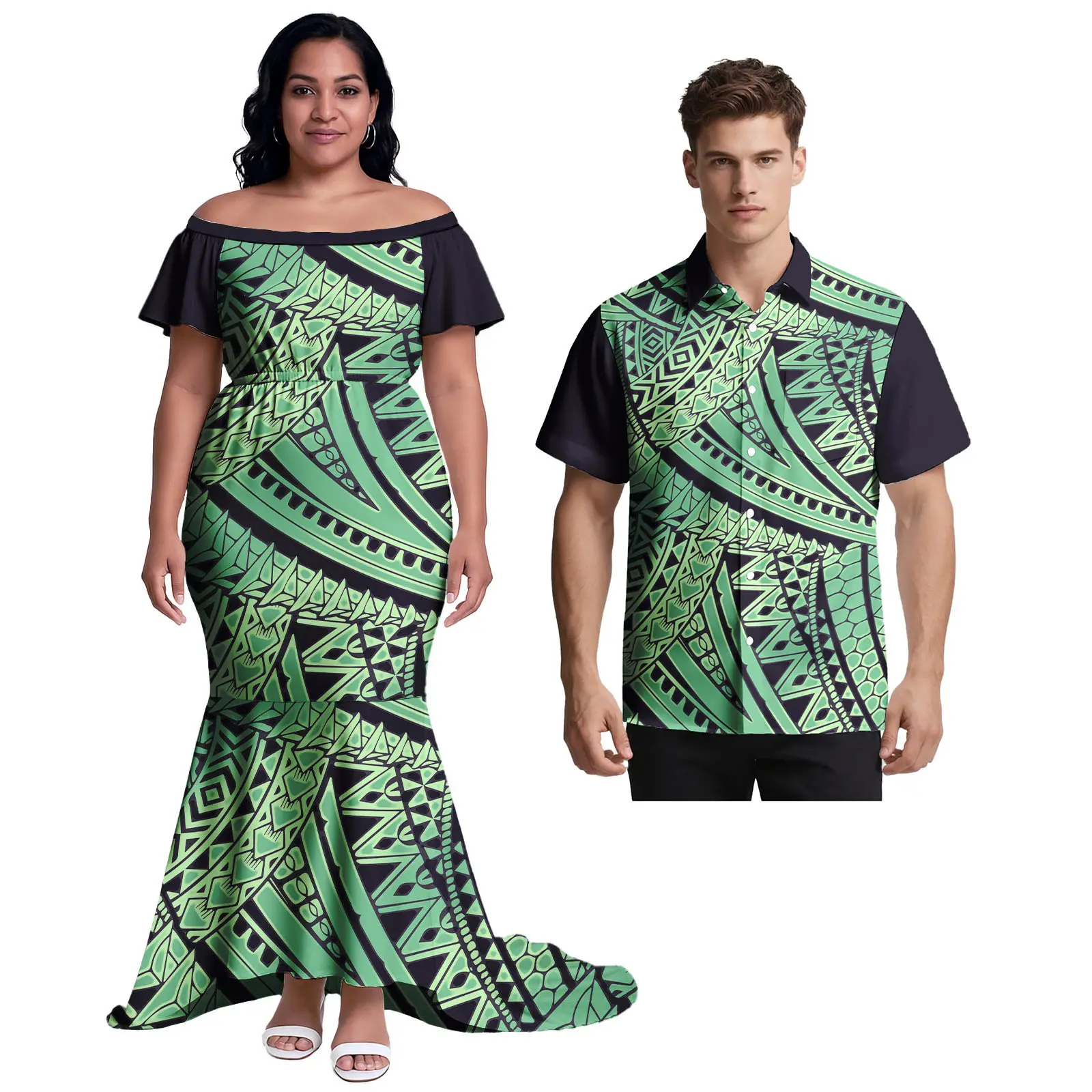 Monstera ليف الباردة الكتف النساء فستان الرجال ألوها تي شيرت هاواي ملابس مخصصة ساموا بولينيزيا زوجين عادية 2 الأسعار مجموعات #4