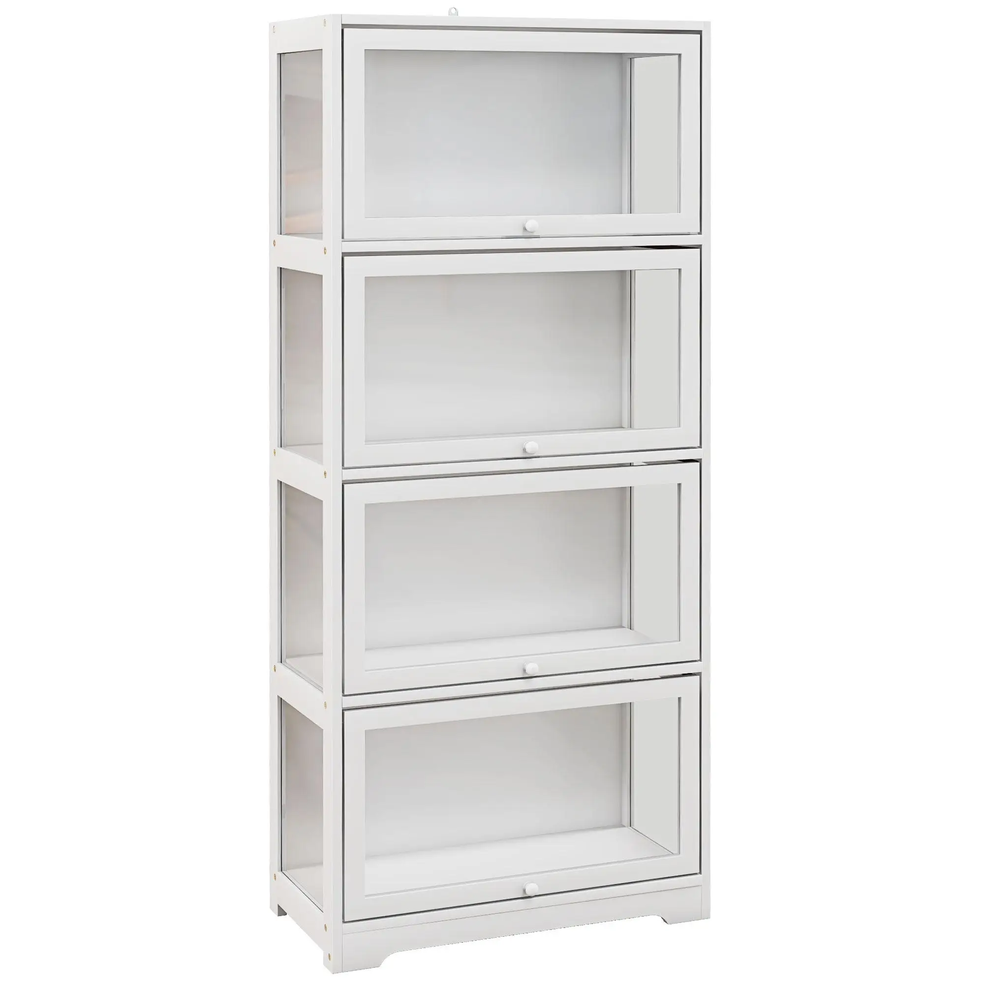 Vitrine anti-basculement à 4 niveaux avec façade en verre pour studio/dormitorio 59x30x139 cm Blanc