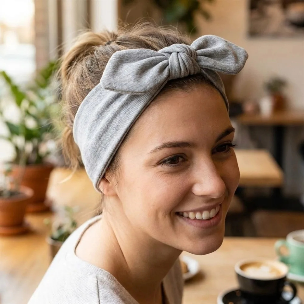 3pcs Minimalist Non-Slip Bow Knot Hairband Rabbit Ear Solid Color Headband Sweat Wicking Soft Elastic Head Scarf Sports