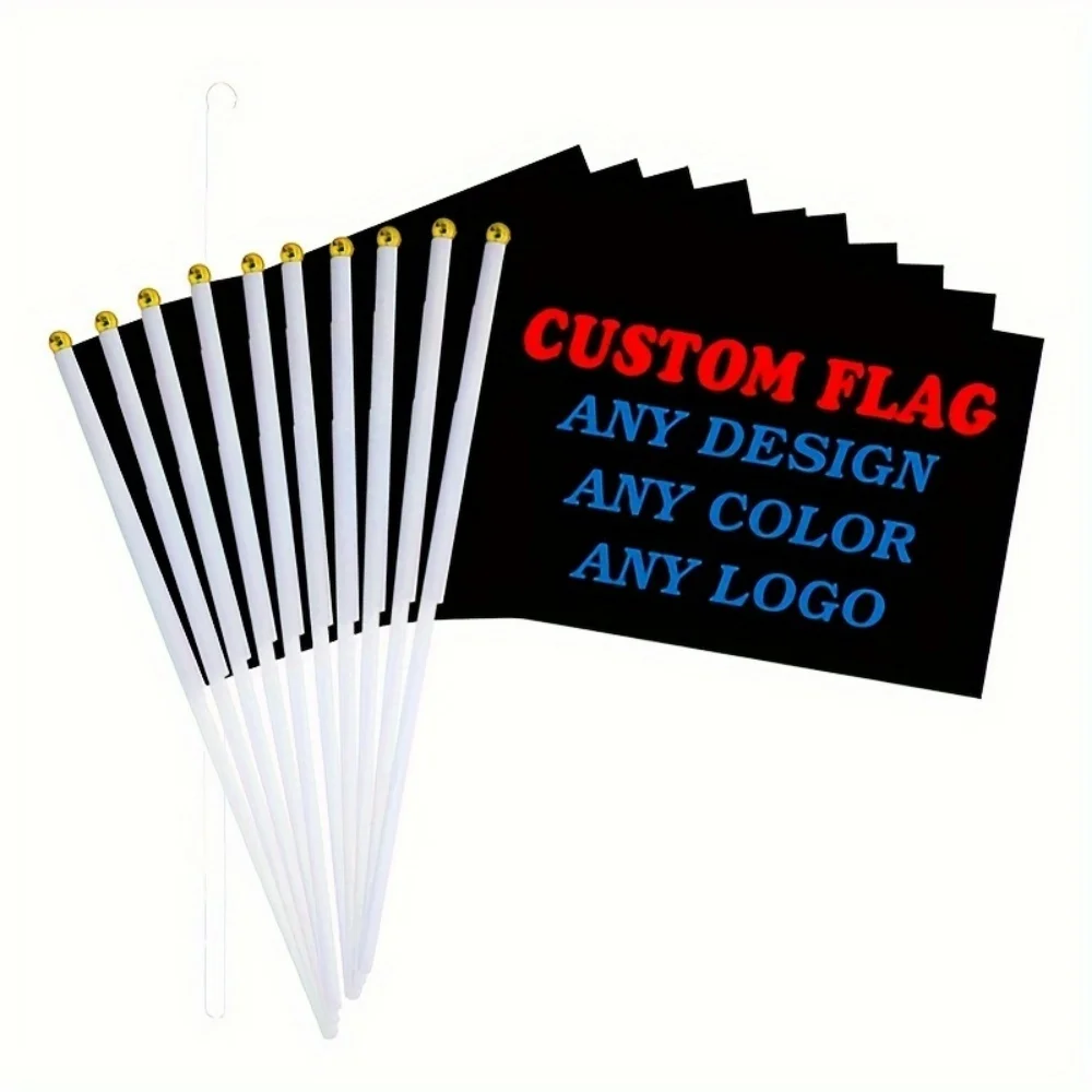 Custom Mini Hand Held Waving Flags, Personalized Printed Text & Image Hand Flags with Stick,Custom Handheld Flags Party Festival