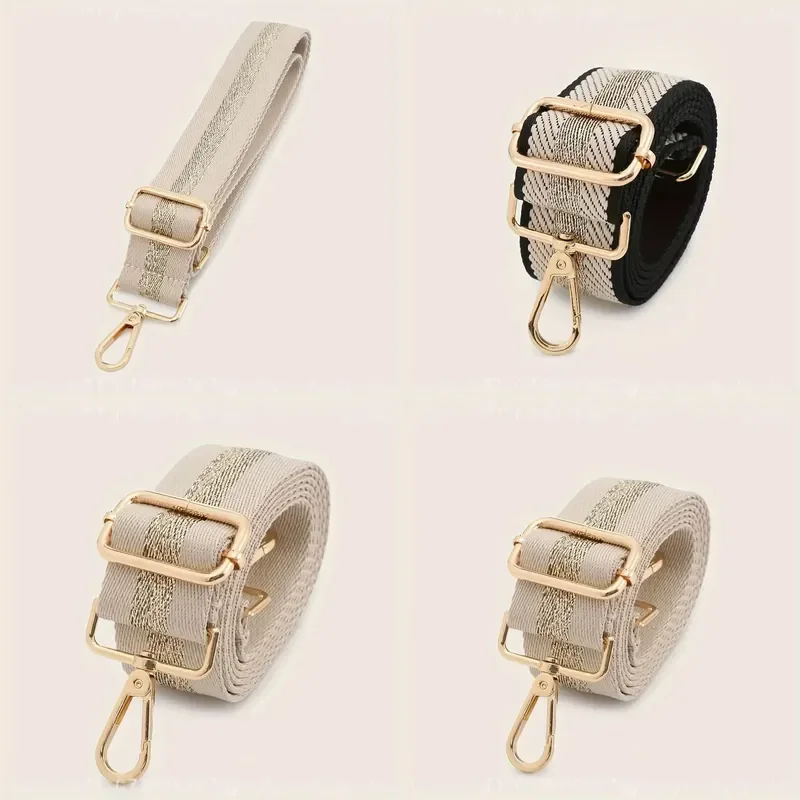 1pc Elegant Apricot Polyester Adjustable Bag Strap with Golden Thread Detailing Durable Replacement Shoulder Strap for Women