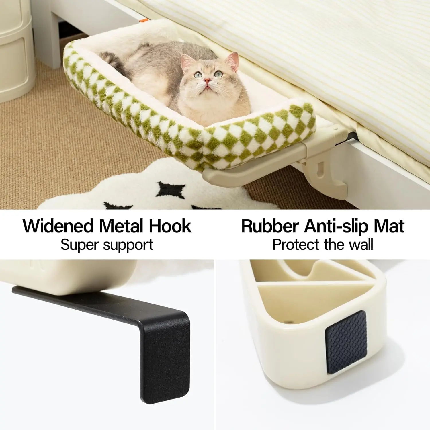 Mewoofun 고양이 해먹, 1 단계 슬라이딩 클램핑 슬롯 조정, 탈착식 커버가 있는 고양이 창 해먹, 반려동물 액세서리, 30kg