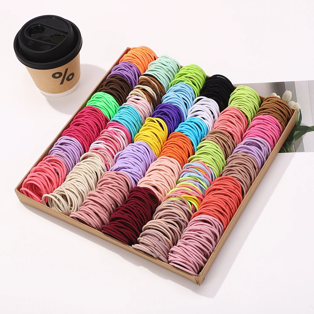 50 Uds. Bandas para el cabello de Color caramelo para niñas, accesorios para el cabello, banda de goma elástica de 3,8 cm, banda para el cabello, coleteros para niños
