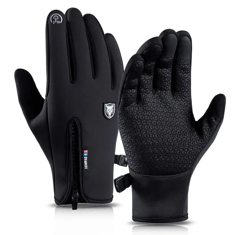 

1PCS Touchscreen Waterproof Zipper Winter Warm Fleece Lined Anti-slip Windproof Sports Gloves for Men Women