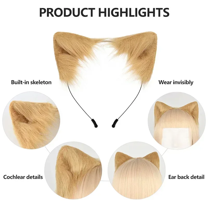 New Wolf Tail Fox  Handmade Fox Wolf Ears Headband and Faux Fur Tail for Halloween Cosplay Costume Accessories Cosplay