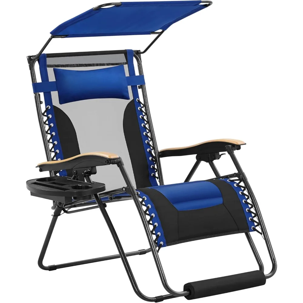 

29in Zero Gravity Chair, Adjustable Patio Padded Anti Gravity Recliner Foldable Outdoor Lounger with Cup Holder Tray, Canopy Sh