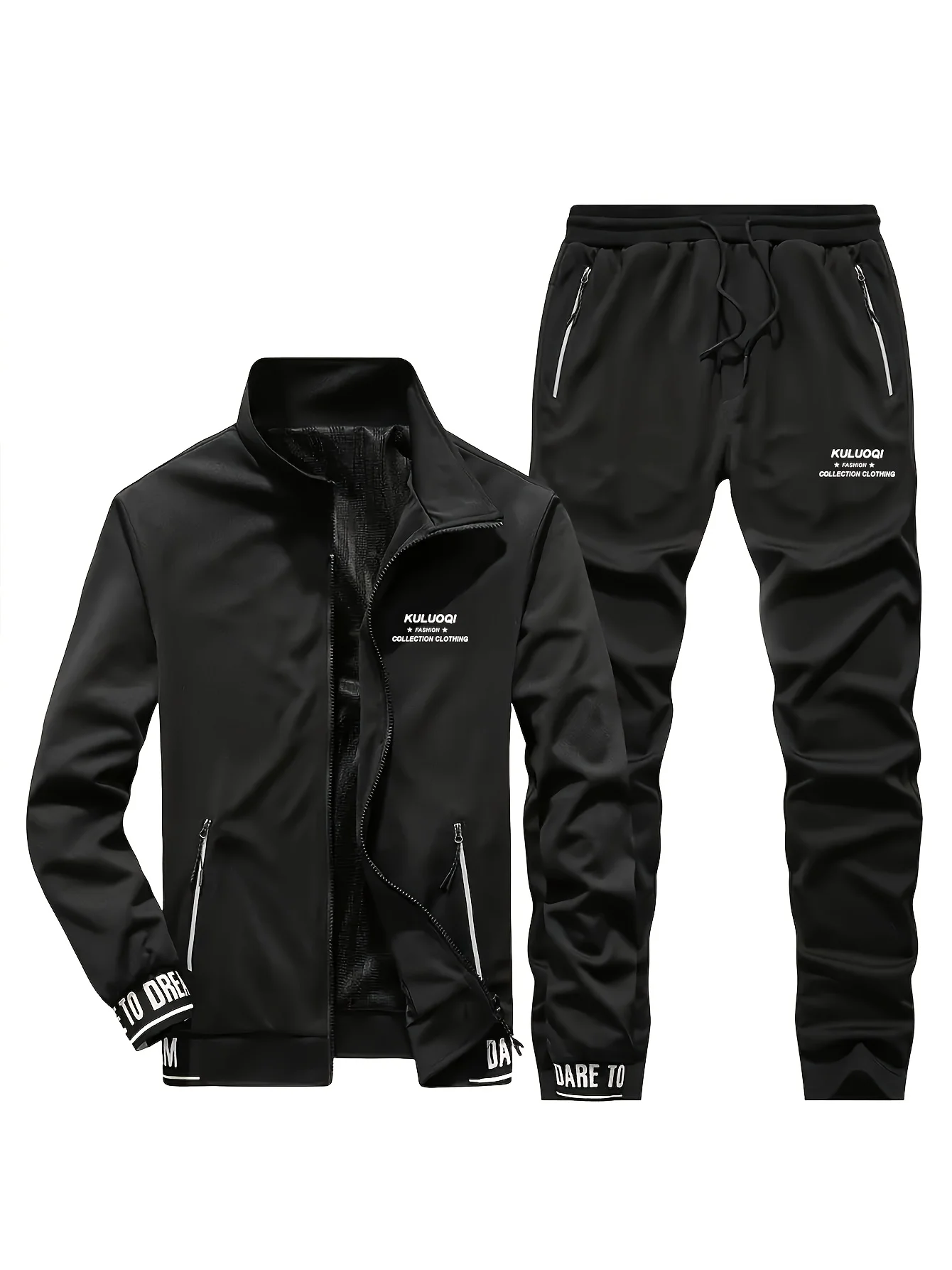 

Autumn and winter men's Jacket zipper Stand-up collarsportswear set suitable for fitness running exercise 2 pieces set