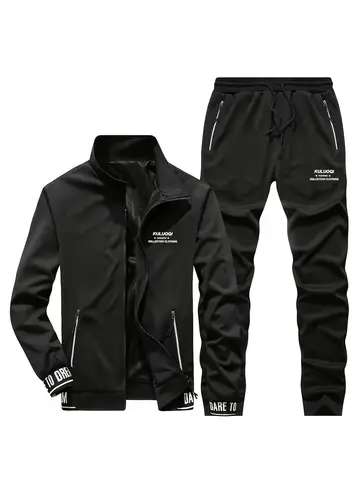 가을 겨울 남성용 재킷 지퍼 스탠드 칼라 스포츠웨어 세트 피트니스 러닝 운동 2종 세트