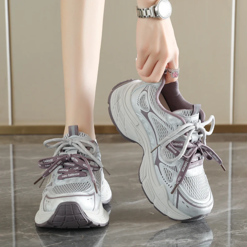 2026 New Fashion Women's Breathable Platform Dad Shoes - Versatile Trendy Casual Sports Running Shoes for Students view 3
