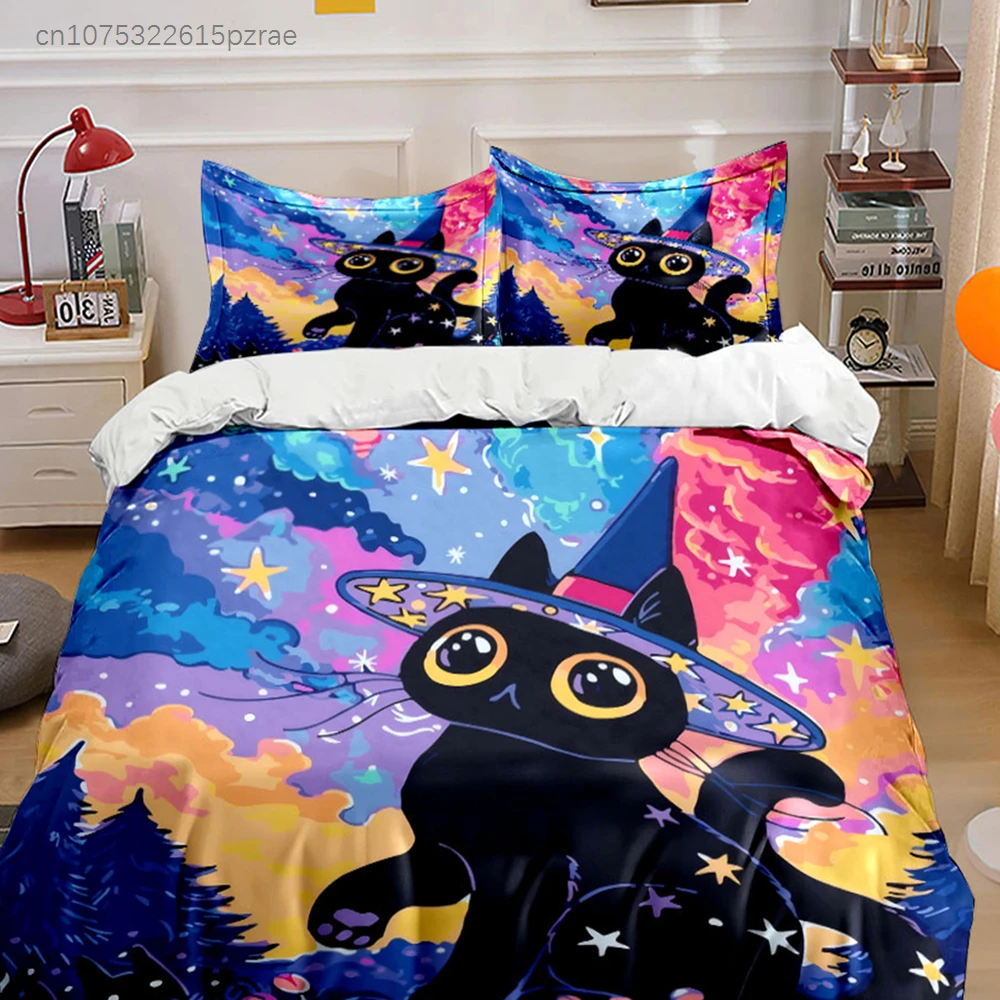 Magic Cat Art Set, Multiple Sizes kid's And adults' Bedroom Exquisite 3PC Bedding set, Gift