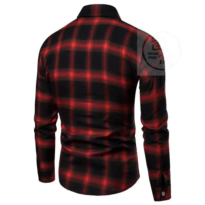 Csa a Cuadros Larga Informal para Hombre, Temporada de Otoño, Cuello Ancho Especial, Ajuste Hoado, Manga Larga, sor R...