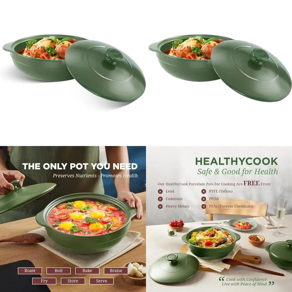 

3-Qt Porcelain Dutch Oven with Lid - Safe for Oven Use Up to 482°F, Excellent Heat Retention, Suitable for Gas and Infrared Cook