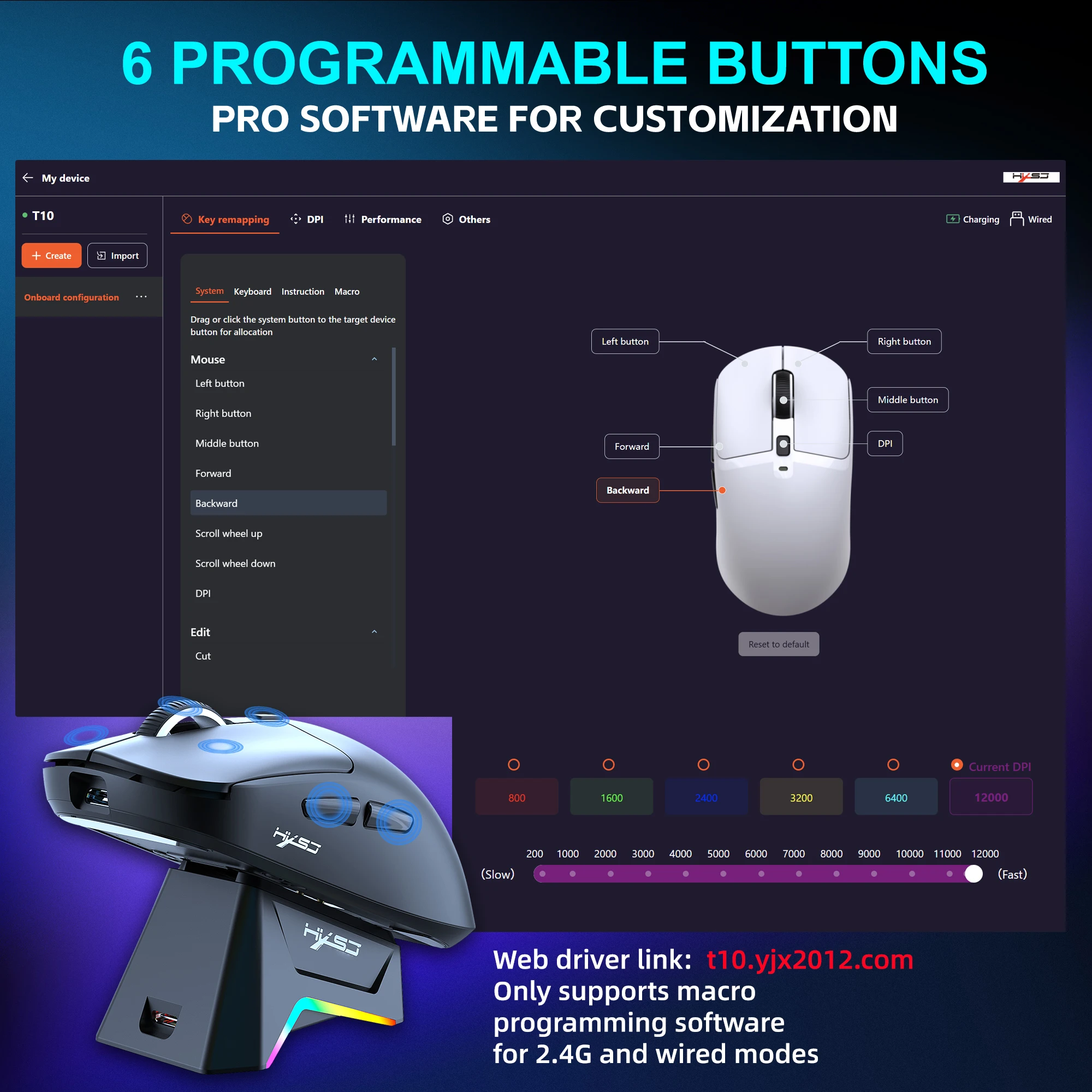 T10PRO 3‑Mode Gaming Mouse 58g Ultra‑light 12000DPI HUYU 50M Click Wireless Mouse With RGB Charging Dock For Laptop PC Gamer view 3