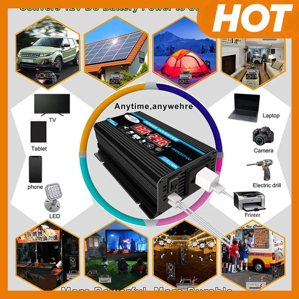Car Inverter Dual LCD Digital Display Power Inverter Car Charge Converter Modified Sine Wave for Auto Steamboat Accessories