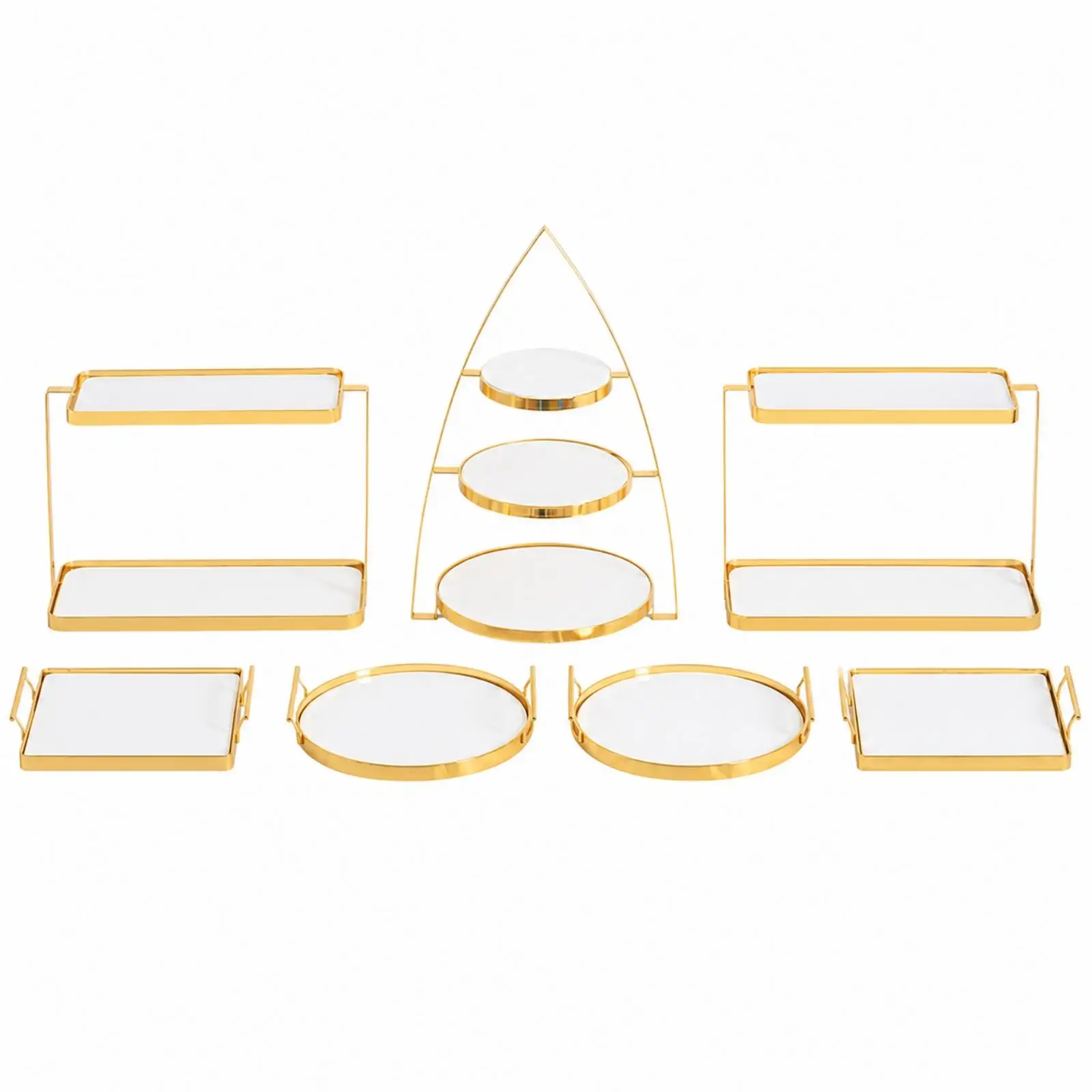 Ceramic Serving Cake Stand with Metal Gold Display Rack for Pastry Dessert Table Showcase