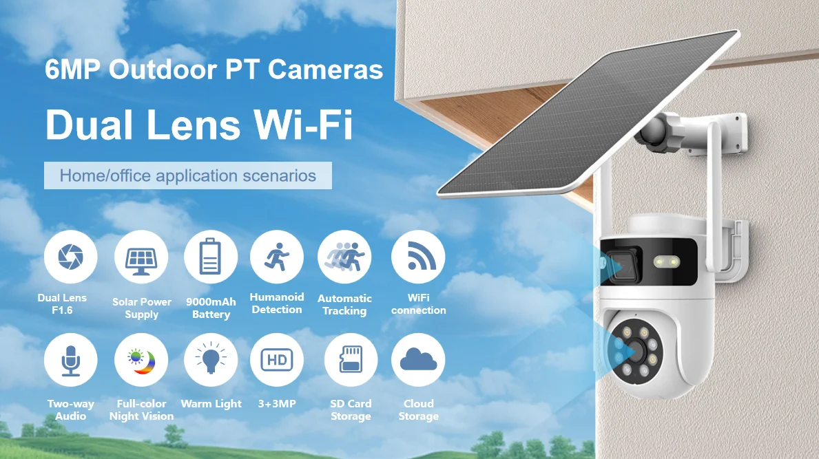 6MP HD Solar CCTV Camera Triple Lens 4G Night Vision - for Outdoor Surveillance 4g IP Connectivity