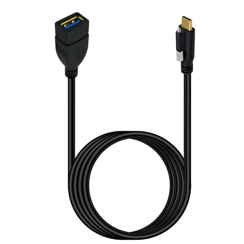 Gold plated 90° Angled USB Type-C Dual Screw Locking to Standard USB3.0 A Female Cable