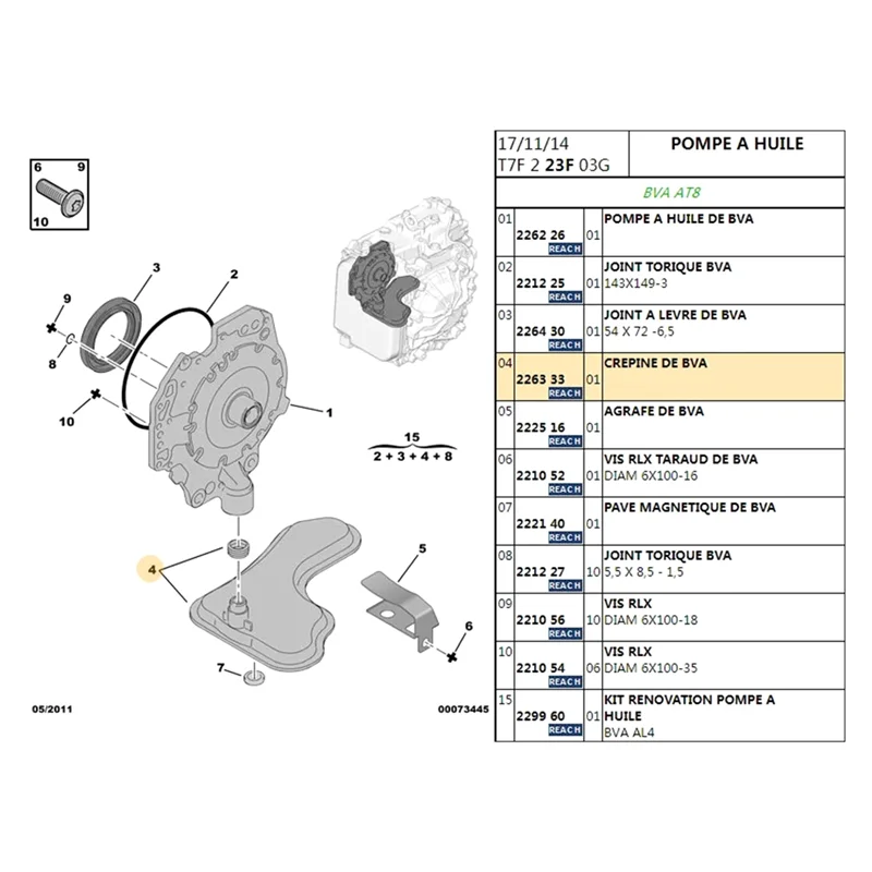 

L38A-Gearbox Поршневой фильтр Набор фильтров коробки передач для 206 207 208 307 407 Citroen C3 C4 8200807136 226333