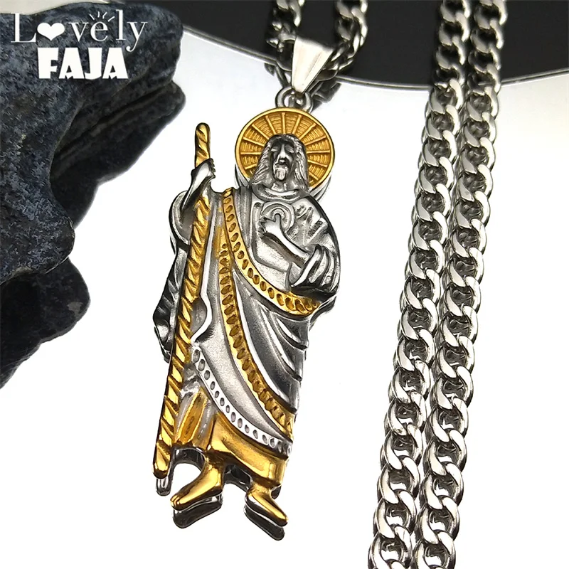 سان يهوذا تاديو قلادة قلادة للرجال النساء الفولاذ المقاوم للصدأ الذهب والفضة اللون الكاثوليكية القديسين رسول يسوع سلسلة مجوهرات
