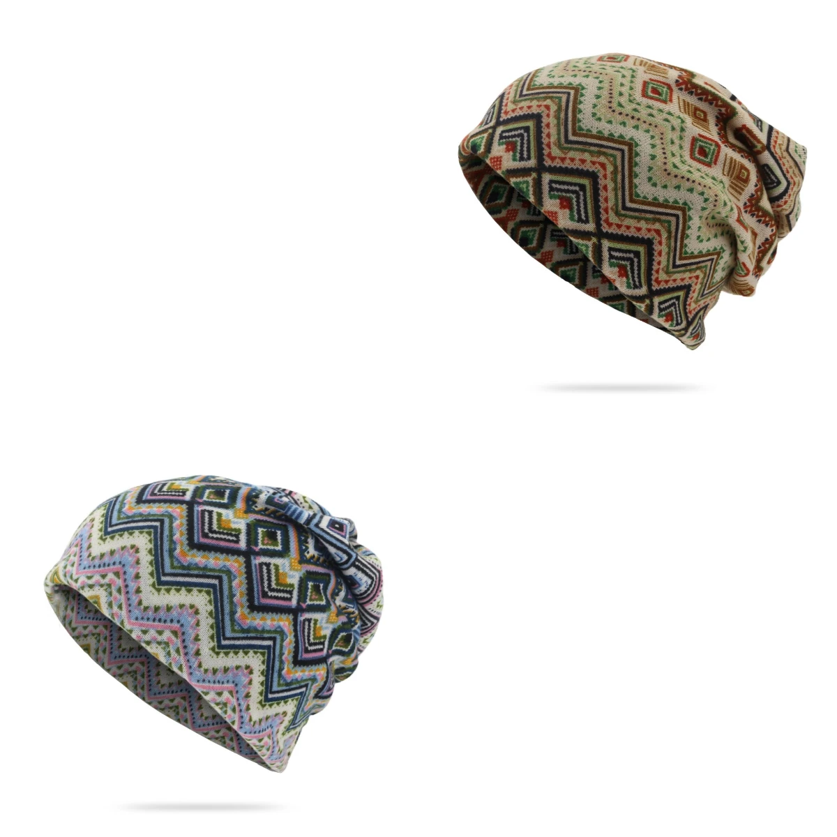 Geometric Diamond Pattern Brimless Cap for Woman's Hat and Scarf Dual-use Thermal Cap Autumn and Winter Warmth Hat for Man's